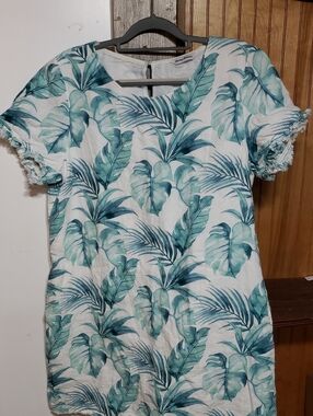 Tommy Bahama Linen Island Breeze Ruffle Dress Large Comfort Beachy Vacation